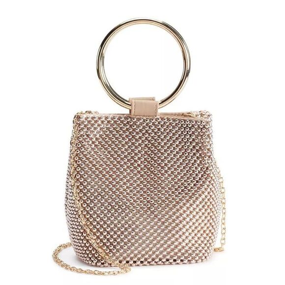 Rose Gold Gunne Sax by Jessica McClintock Gwen Ball Mesh Metal Ring Wristlet Bag - Picture 1 of 11